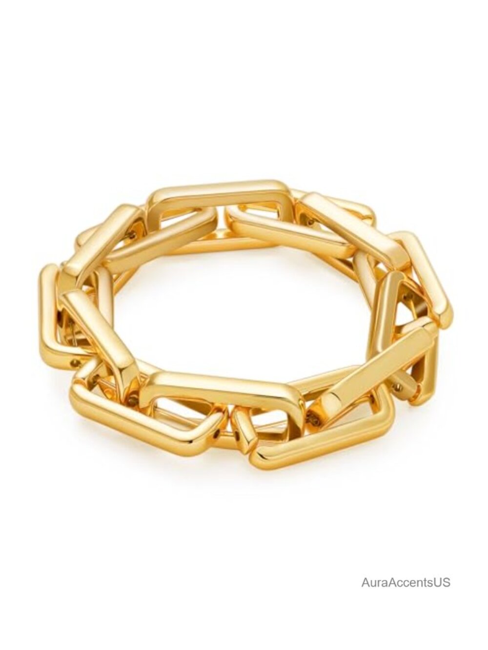 Chunky Square Link Chain Bracelet Elastic Stretch Adjustable Alloy Gold-tone